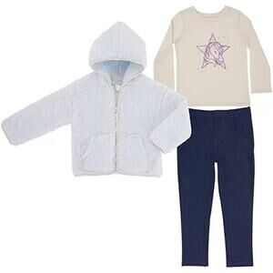 Members Mark Matching 3 Piece Set Unicorn Girl 2T Top Leggings Fuzzy Soft Jacket